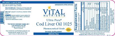 Photo of the Vital Nutrients Ultra Pure Cod Liver Oil 1025 Lemon Flavor label