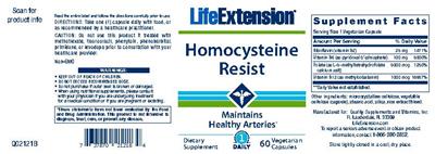 Photo of the Life Extension Homocysteine Resist label