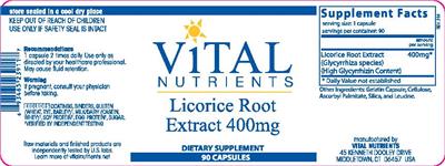 Photo of the Vital Nutrients Licorice Root Extract 400 mg label