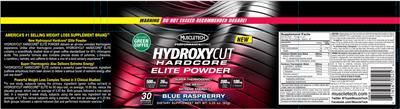 Photo of the MuscleTech Performance Series Hydroxycut Hardcore Elite Powder Blue Raspberry label
