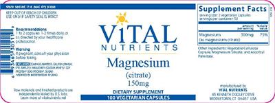 Photo of the Vital Nutrients Magnesium (Citrate) 150 mg label