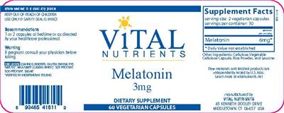 Photo of the Vital Nutrients Melatonin 3 mg label