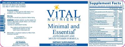 Photo of the Vital Nutrients Minimal and Essential label