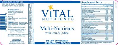 Photo of the Vital Nutrients Multi-Nutrients with Iron & Iodine label