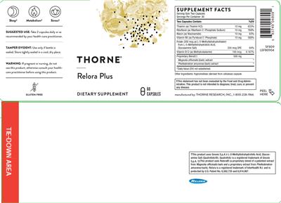 Photo of the Thorne Relora Plus label