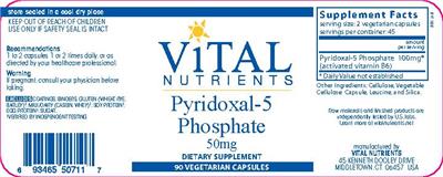 Photo of the Vital Nutrients Pyridoxal-5 Phosphate 50 mg label