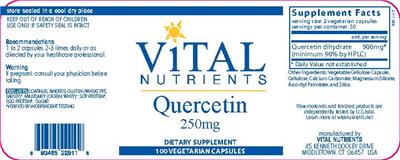 Photo of the Vital Nutrients Quercetin 250 mg label