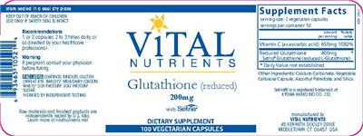 Photo of the Vital Nutrients Glutathione 200 mg label