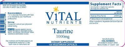 Photo of the Vital Nutrients Taurine 1000 mg label