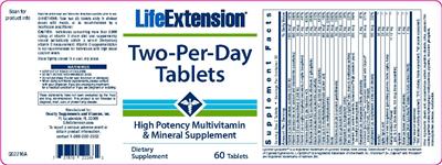 Photo of the Life Extension Two-Per-Day Tablets label