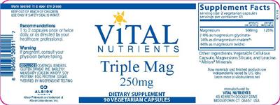 Photo of the Vital Nutrients Triple Mag 250 mg label