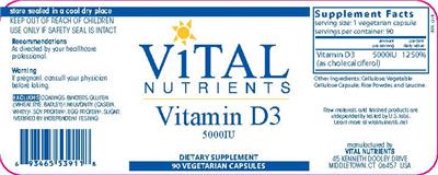 Photo of the Vital Nutrients Vitamin D3 5000 IU label