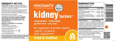 Photo of the Michael's Naturopathic Programs Kidney Factors label