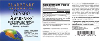 Photo of the Planetary Herbals Ginkgo Awareness label