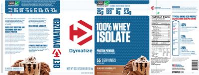 Photo of the Dymatize 100% Whey Isolate Classic Chocolate label