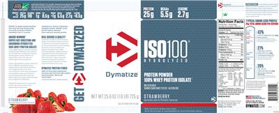 Photo of the Dymatize ISO100 Hydrolyzed Strawberry label