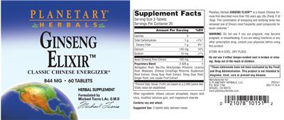 Photo of the Planetary Herbals Ginseng Elixir label