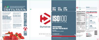 Photo of the Dymatize ISO100 Hydrolyzed Strawberry label