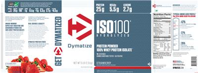 Photo of the Dymatize ISO100 Hydrolyzed Strawberry label