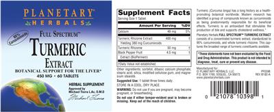 Photo of the Planetary Herbals Full Spectrum Turmeric Extract 450 mg label