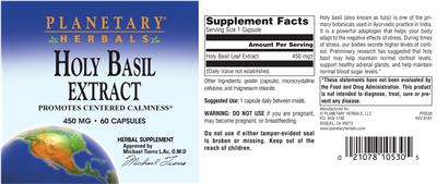Photo of the Planetary Herbals Holy Basil Extract 450 mg label