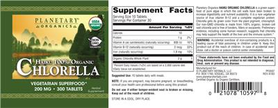 Photo of the Planetary Organics Haiku 100% Organic Chlorella 200 mg label