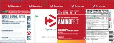 Photo of the Dymatize AminoPro Orange label