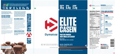 Photo of the Dymatize Elite Casein Rich Chocolate label