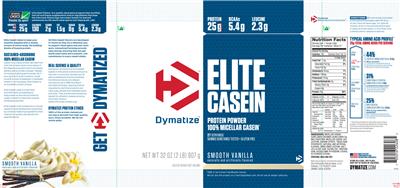 Photo of the Dymatize Elite Casein Smooth Vanilla label