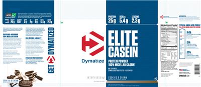 Photo of the Dymatize Elite Casein Cookies & Cream label