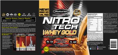 Photo of the MuscleTech Performance Series NITRO TECH 100% Whey Gold Double Rich Chocolate label