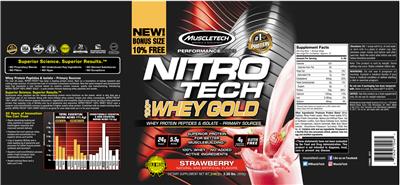 Photo of the MuscleTech Performance Series NITRO TECH 100% Whey Gold Strawberry label