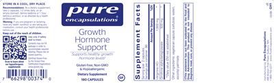 Photo of the Pure Encapsulations Growth Hormone Support label