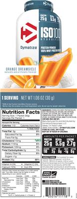 Photo of the Dymatize ISO100 Hydrolyzed Orange Dreamsicle label