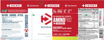 Photo of the Dymatize AminoPro + Energy Lemon Lime with Caffeine label