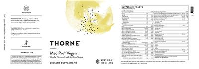 Product label for MediPro Vegan Vanilla Flavored