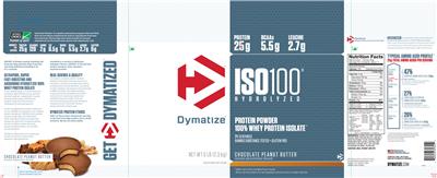 Photo of the Dymatize ISO100 Hydrolyzed Chocolate Peanut Butter label
