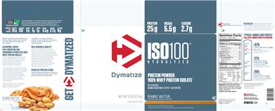 Photo of the Dymatize ISO100 Hydrolyzed Peanut Butter label