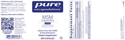 Photo of the Pure Encapsulations MSM Capsules label