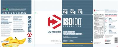 Photo of the Dymatize ISO100 Hydrolyzed Smooth Banana label