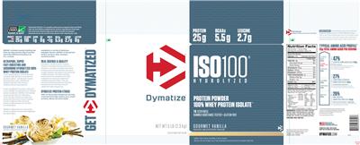Photo of the Dymatize ISO100 Hydrolyzed Gourmet Vanilla label