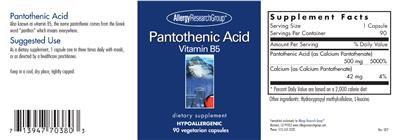 Photo of the Allergy Research Group Pantothenic Acid label