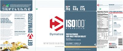 Photo of the Dymatize ISO100 Hydrolyzed Gourmet Vanilla label