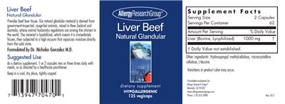 Photo of the Allergy Research Group Liver Beef Natural Glandular label