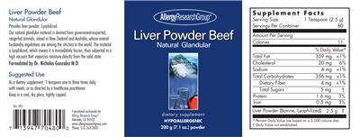 Photo of the Allergy Research Group Liver Powder Beef Natural Glandular label