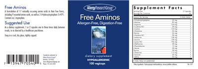 Photo of the Allergy Research Group Free Aminos label