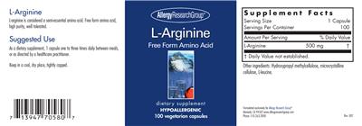 Photo of the Allergy Research Group L-Arginine label