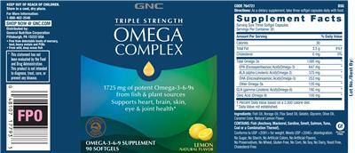 Photo of the GNC Triple Strength Omega Complex Lemon Natural Flavor label