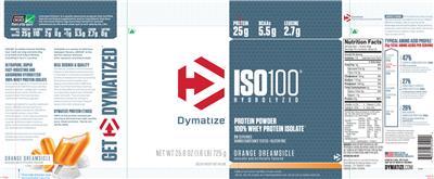 Photo of the Dymatize ISO100 Hydrolyzed Orange Dreamsicle label