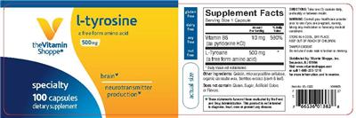 Photo of the The Vitamin Shoppe L-Tyrosine 500 mg label
